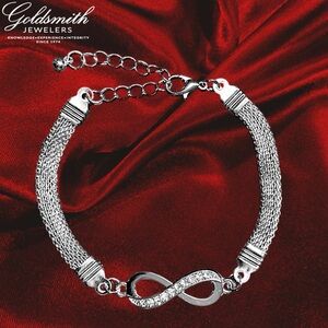 .925 Infinity CZ 8MM Wide Silver Mesh Band Bracelet w/Gift Box, Size 7”-9”